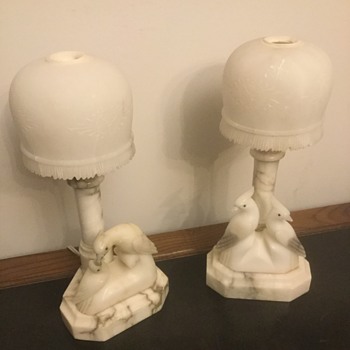 Carved Italian Alabaster Marble Art Deco Stone Lamps - Art Deco