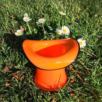 Czech Art Deco orange Tango glass top hat vase - Art Glass