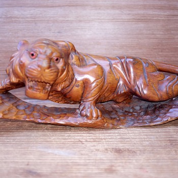 19" Carved Wood Bengal or Malayan Tiger - Animals