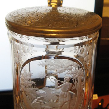 Bohemian Glass Stein with Pewter Lid - Art Glass