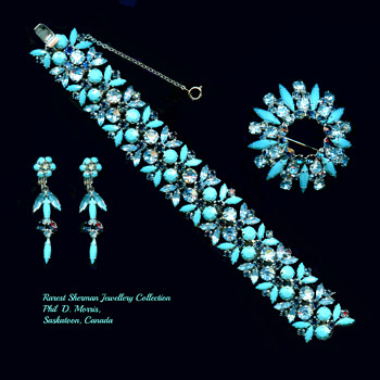 Magnificent Sherman Parure, Bracelet & Set, Rarest Of Rare Opague Blue Stones With Other Blues !~ - Art Deco