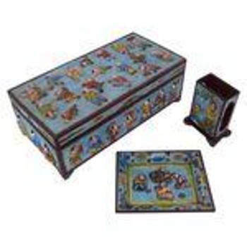 Cloisonné Smoking Set (Humidor, ash tray & matchbox holder) - Tobacciana