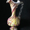 Victorian cased spatter glass jug vase with mica spangles 
