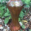 Bohemian Art Nouveau orange iridescent crackle glass vase