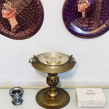 Mid Century Egyptian Theme Incense Burner Copper Brazier Candleholder & Brass - Fine Art