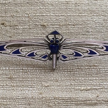 800 Silver Lapis, Blue Cabochon Eyes, and Blue Enamel Dragonfly Brooch - Fine Jewelry