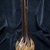 Czech Art Deco black glass vase with bottom up spatter & stripes