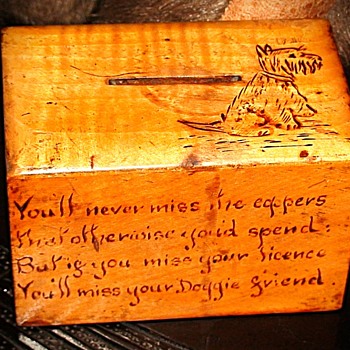 Wooden "Treen" English Dog Bank for Depositing "Coppers" to Save for Dog License - Animals