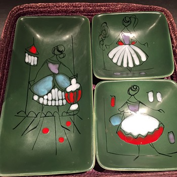 Mid Century Modern Illustrated Ceramic Hors D'oeuvre Trays Rosenthal Netter Italy - Pottery