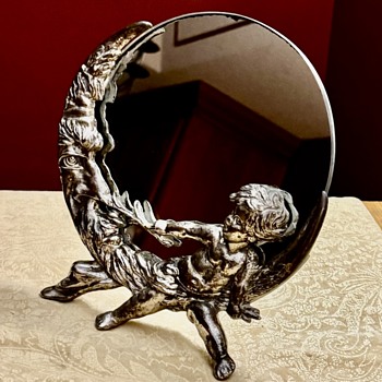 1890’s Silver Plated Man In The Moon Vanity Mirror  - Furniture