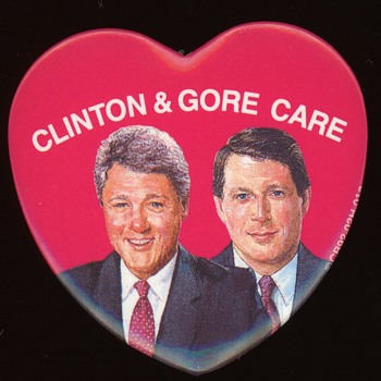 Bill Clinton and Al Gore Care Heart Shaped Pin - 1992 - Medals Pins and Badges
