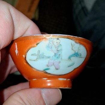 Famille Rose copper red cups - Asian