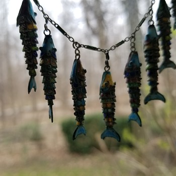 Vintage Chinese Enamel Reticulated Coy Fish Necklace - Asian