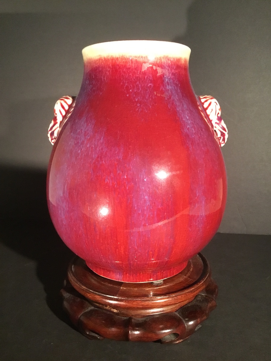 18/19th century Chinese Rouge Flambé porcelain vase with elephant