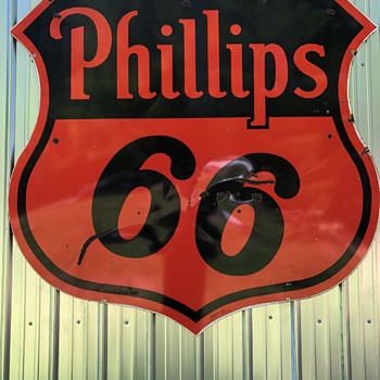 Rare 1955 Phillips 66 Diecut Double Sided Porcelain - Petroliana