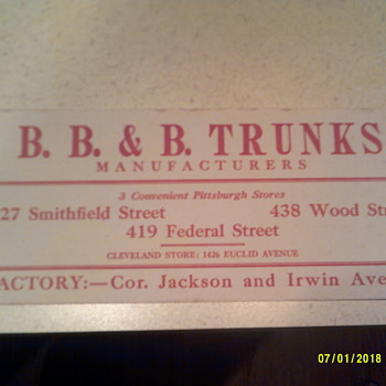 B. B. & B. TRUNK Co. ink blotter - Office