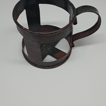 HELP IDENTIFY:  Old Tinware Cup Holder with Unidentified Maker's Mark