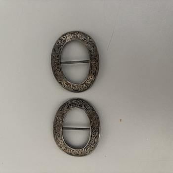 Antique Sterling Silver Shoe Buckles with  AB in a rectangle - Silver