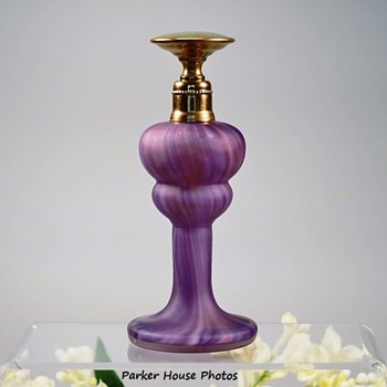 Purple Variegated Swirl Glass Perfume Bottle Marked Germany - L@@King for ID. - Bottles