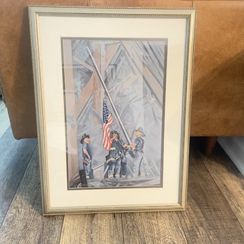 raising the flag world trade center 9/11 print  - Firefighting