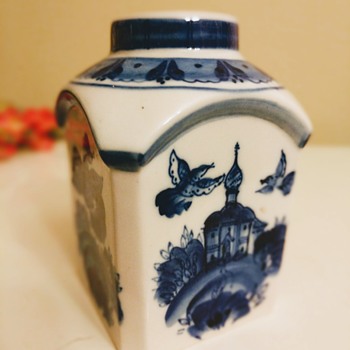 Possibly Russian white porcelain bottle or jug white and blue - Bottles