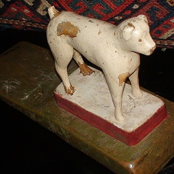 Folk Art Dog Doorstop Carved by August "Gust" Bohn Circa 1930s - Animals
