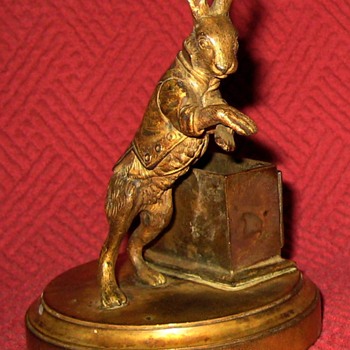 Antique Bronze Hare Match Holder - Animals