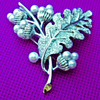 Crown Trifari acorn maple leaf pearl - beautiful fall season - on purple background - Trifari brooch - 1960's Alfred Philippe