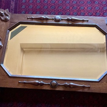 Wooden Oak Mirror Arts Craft Era - Arts and Crafts