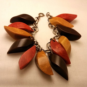 Bakelite chunky charm bracelet in Fall colors - Costume Jewelry