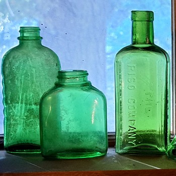 Vintage Green Glass Bottles - Bottles