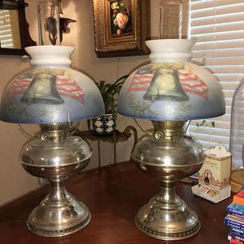 My matching antique Liberty Bell oil lamps - Lamps