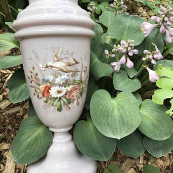 Victorian mauve opaline glass mantel vase with enamel decoration  - Art Glass