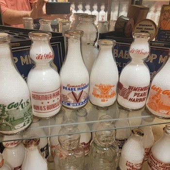 PEARL HARBOR & LETS GO USA WAR SLOGAN MILK BOTTLES  - Bottles