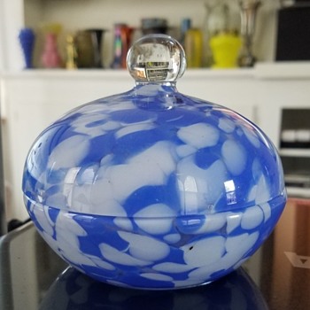 Blue & White - A Covered Dish - Gorgeous Blue & An Unknown Maker - Art Glass