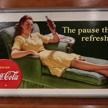 A rarely seen image 1942 20 X 36 cardboard Coca Cola sign - Coca-Cola