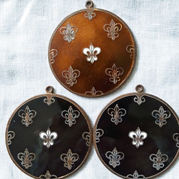 Vintage Guilloche Fleur de Lis Necklace Pendants - Costume Jewelry