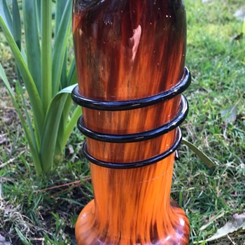 Art Deco Czech Tango spatter glass vase with applied coil - Art Glass