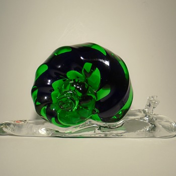 Svoboda AGS glassworks art glass snail sculpture -- Czech art glass -- visit to Karlov - Animals