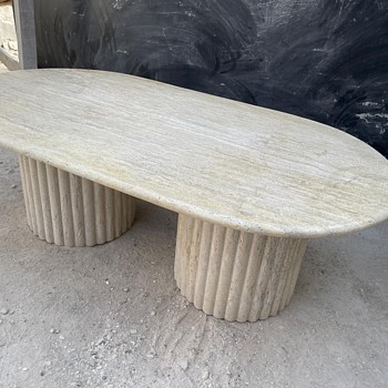 Natural Travertine Stone Fluted Style Coffee table  - Art Glass