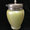 Bohemian (?) Art Nouveau iridescent glass mustard pot with silverplate top