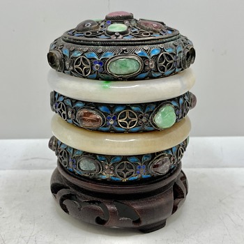 Antique Chinese Export Gilt Silver Jade Bangle Box - Asian