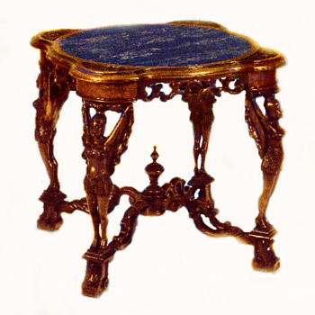 Magnificent Art Deco Italian Carved Wood & Portobello Marble Table, circa 1925 - Art Deco