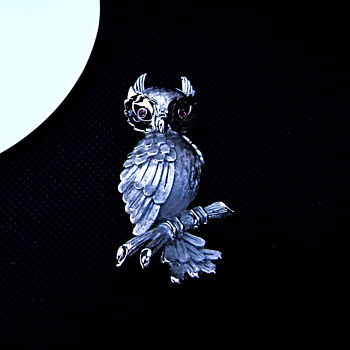 Crown Trifari Owl Brooch  - Costume Jewelry