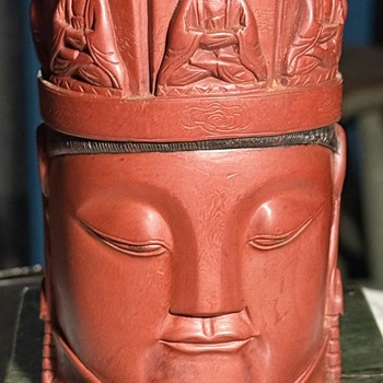 Carved Bodhisatva - bamboo?  some kind of swirly-grained wood? - Asian