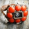 English Georgian 9K Gold and Coral Skull Mourning Ring Circa 1820