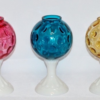 Fenton Dot Optic Ivy Ball Footed Vases #1021 - Art Glass