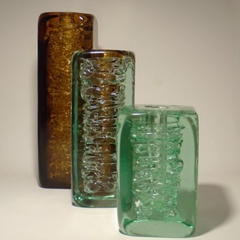 3 Frantisek Vizner square whirlpool vases from 1968 -- Skrdlovice -- Czech art glass - Art Glass