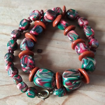 Swirly glass bead necklace - Costume Jewelry