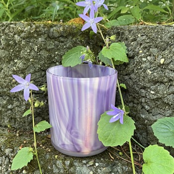 Bohemian Art Nouveau iridescent mauve & purple striped beaker (or lidless jar) - Art Glass